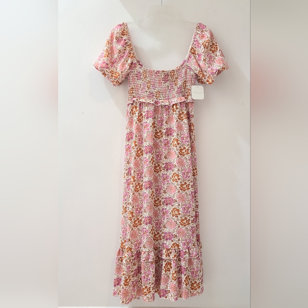 Altar'D State Floral Midi Dress Square Neck Knot Back Ruffle Hem Sz XS NWT - Picture 6 of 15
